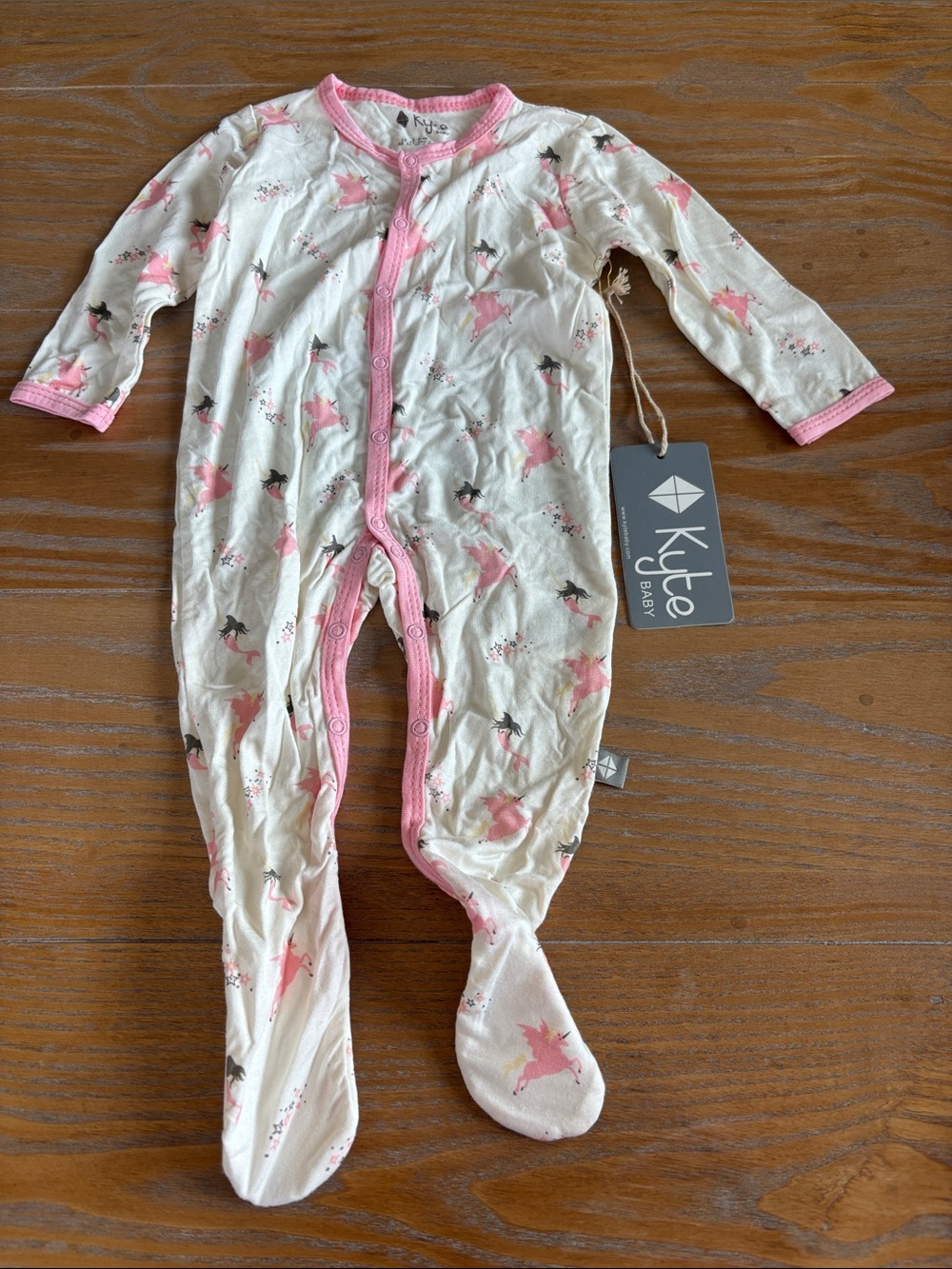 Kyte BABY Cream and Pink Unicorn Footed One-Piece